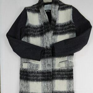 SAYLOR Brushed Wool Boucle Buffalo Plaid Trench Jacket Coat Size MED